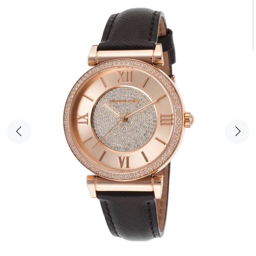 Michael Kors MK2376 Catlin Black Leather & rose gold Women's Watch